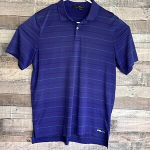 RLX Ralph Lauren Mens Polo Shirt Large Purple Striped Performance Preppy Classic